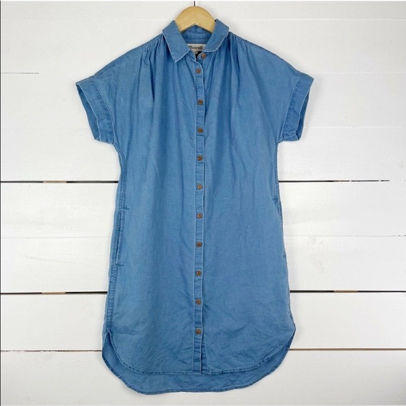 Madewell Linen Cotton Light Wash Chambray Button Down Shirtdress Shirt Dress - Picture 8 of 12
